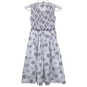 Copper Key Girls White Purple Floral Butterfly Smocked Dress‎ Size 6 100% Cotton